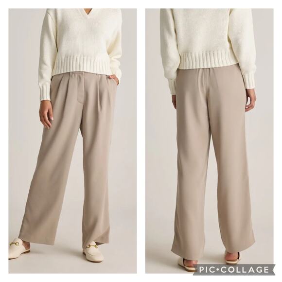 Quince Pants - Quince Stretch Crepe Pleated Wide Leg Pants Morel Gray NEW Size 14